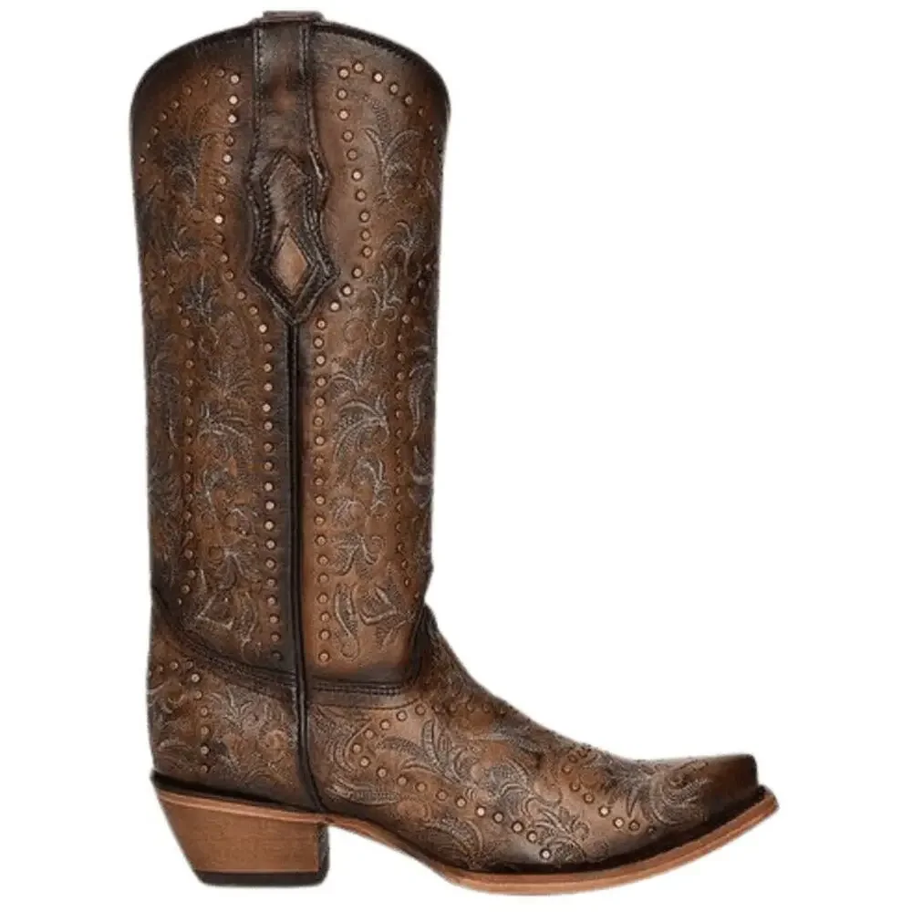 NEW Corral Maple Brown Embroidery Stud Snip‎ Toe Western Boots Size 6M Cowgirl